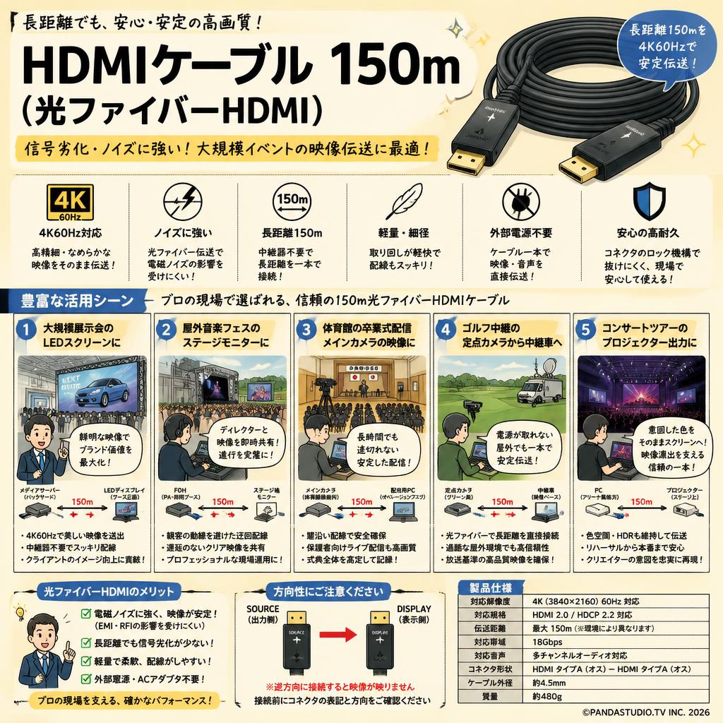 HDMIケーブル 150m （光ファイバーHDMI） 用途