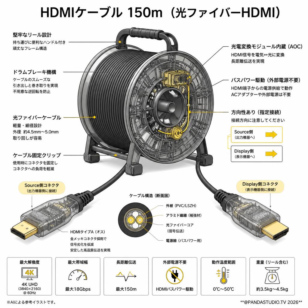 HDMIケーブル 150m （光ファイバーHDMI） スペック