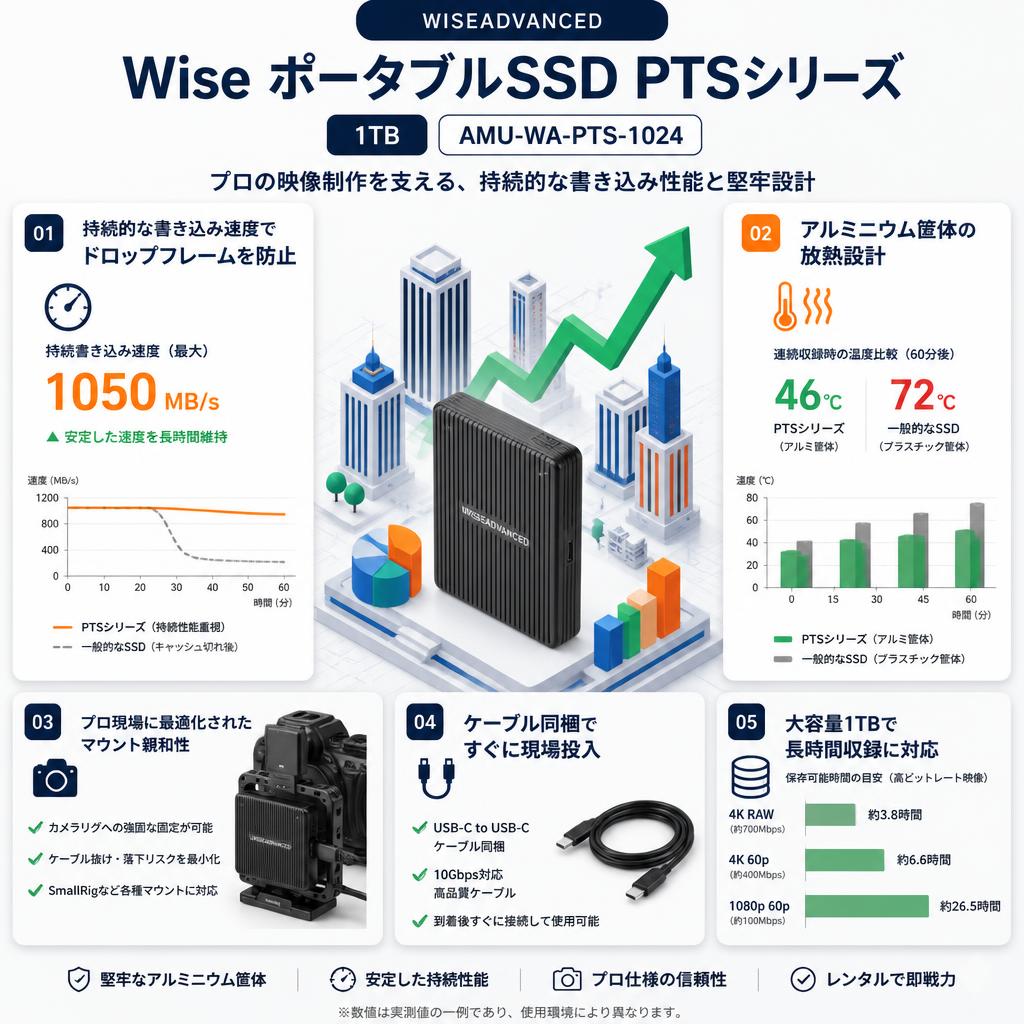 WISEADVANCED Wise ポータブルSSD PTSシリーズ 1TB AMU-WA-PTS-1024 セールスポイント