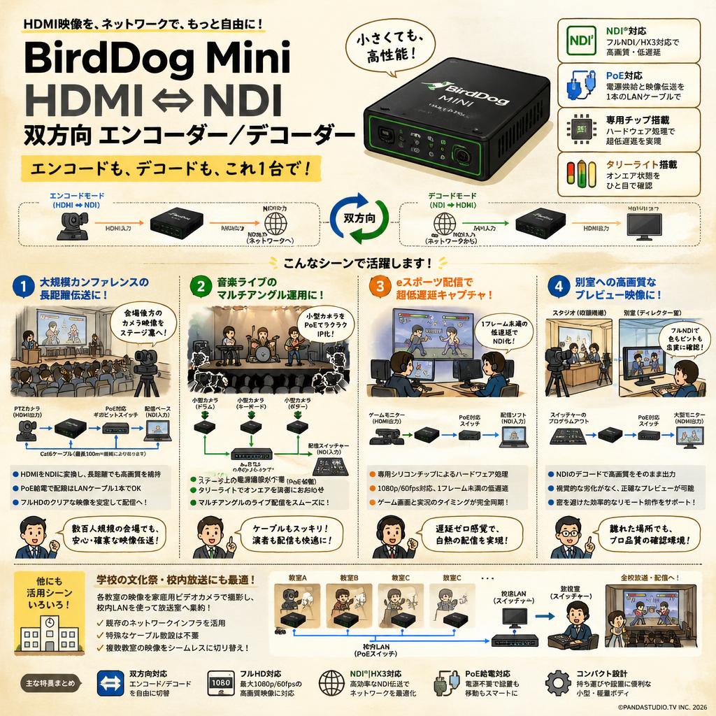 BirdDog Mini HDMI ⇔ NDI 双方向 エンコーダー／デコーダー 用途