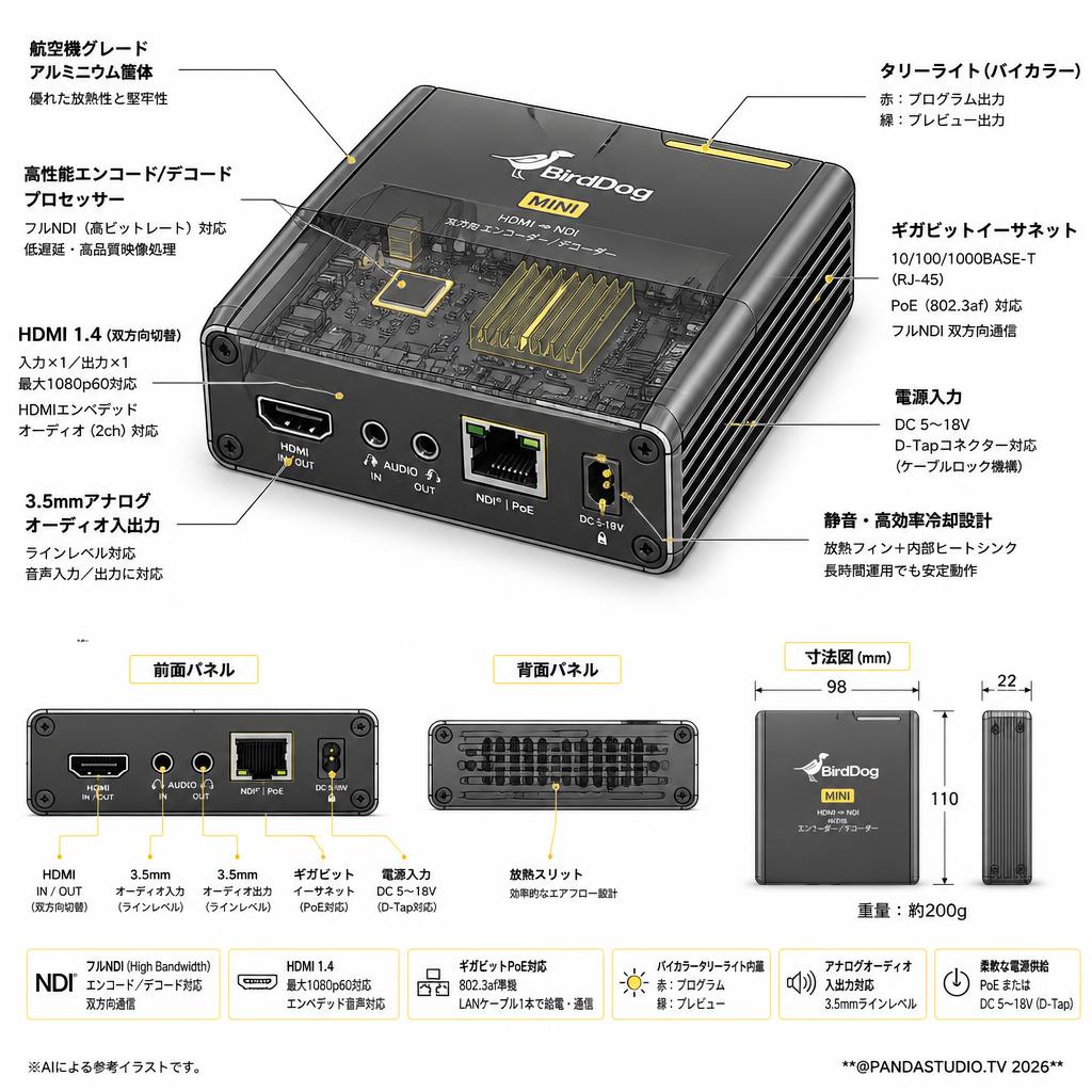 BirdDog Mini HDMI ⇔ NDI 双方向 エンコーダー／デコーダー スペック