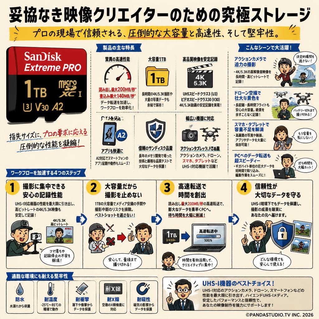 SanDisk Extreme Pro 1TB microSDXCカード UHS-I U3 V30 概要