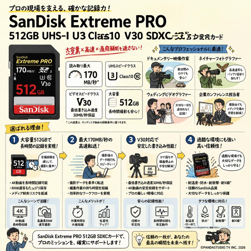 SanDisk  512GB UHS-I U3 Class10  Extreme PRO 170MB/s  V30 SDXCカード おもな対象のお客様