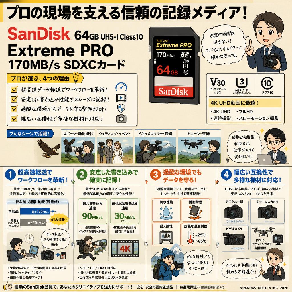 SanDisk  64GB UHS-I Class10  Extreme PRO 170MB/s SDXCカード 概要