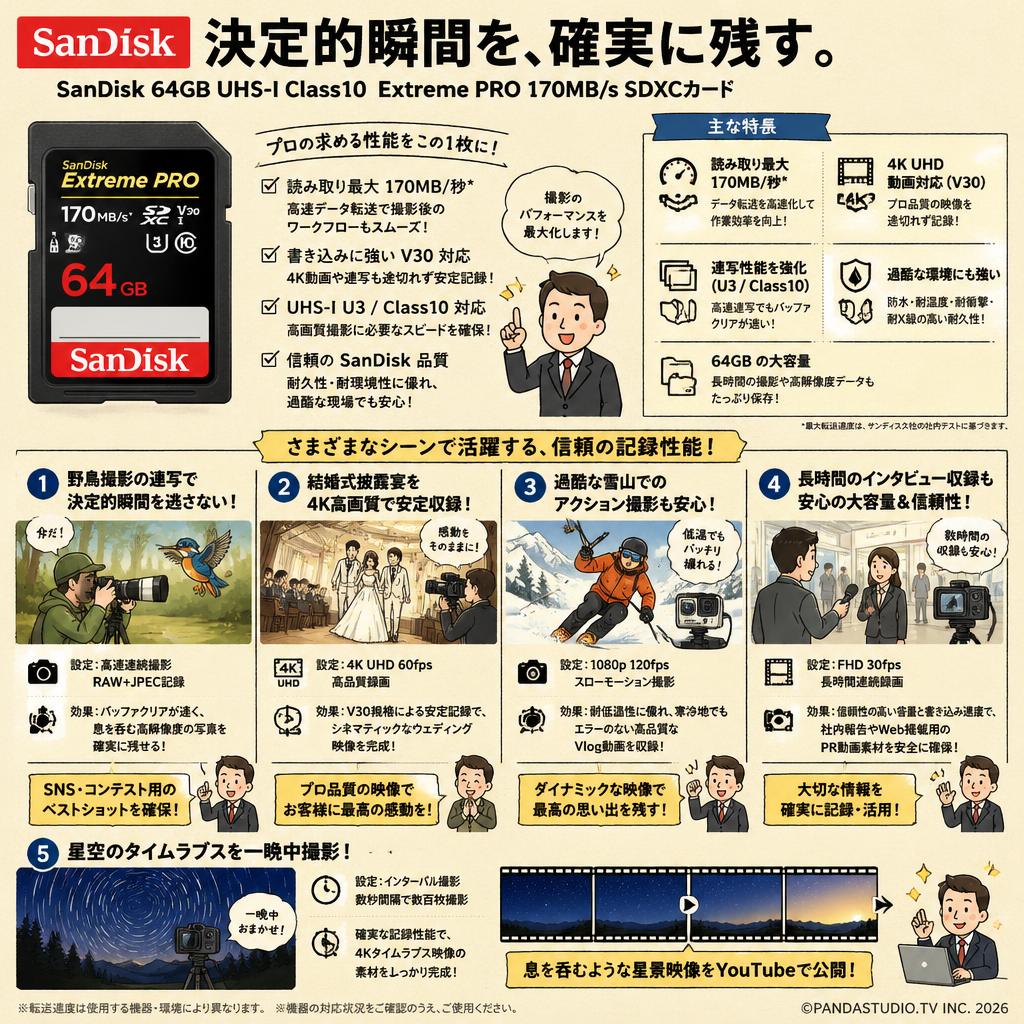 SanDisk  64GB UHS-I Class10  Extreme PRO 170MB/s SDXCカード 用途