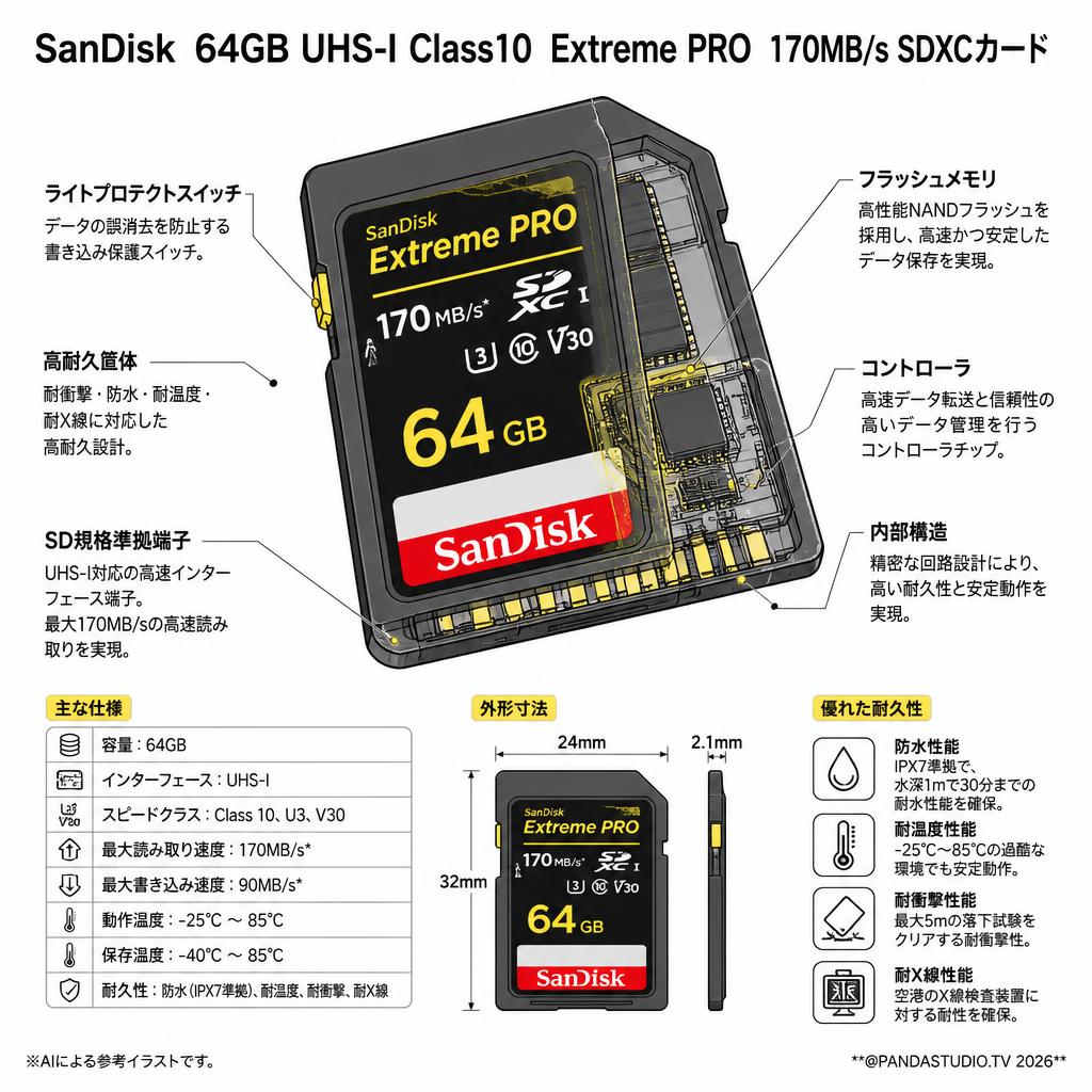 SanDisk  64GB UHS-I Class10  Extreme PRO 170MB/s SDXCカード スペック