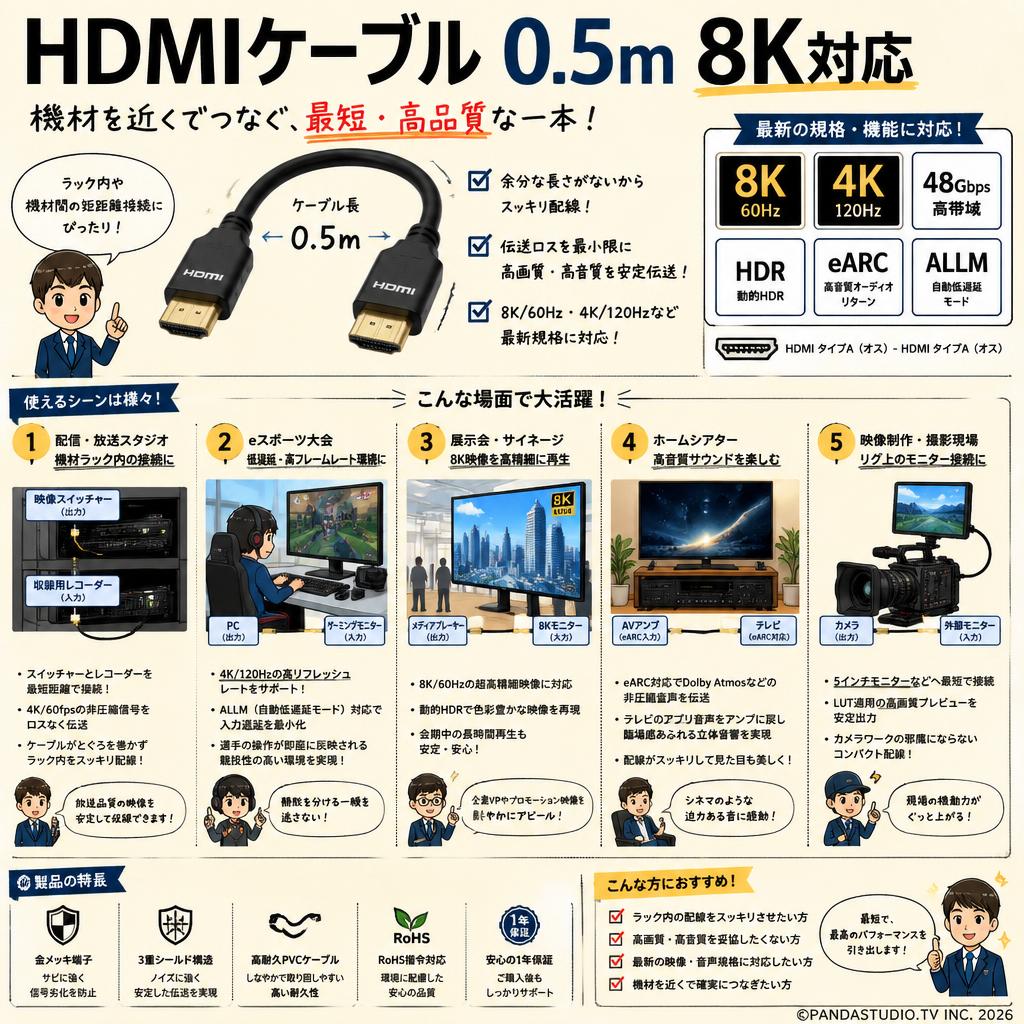 HDMIケーブル 0.5m 8K対応 用途