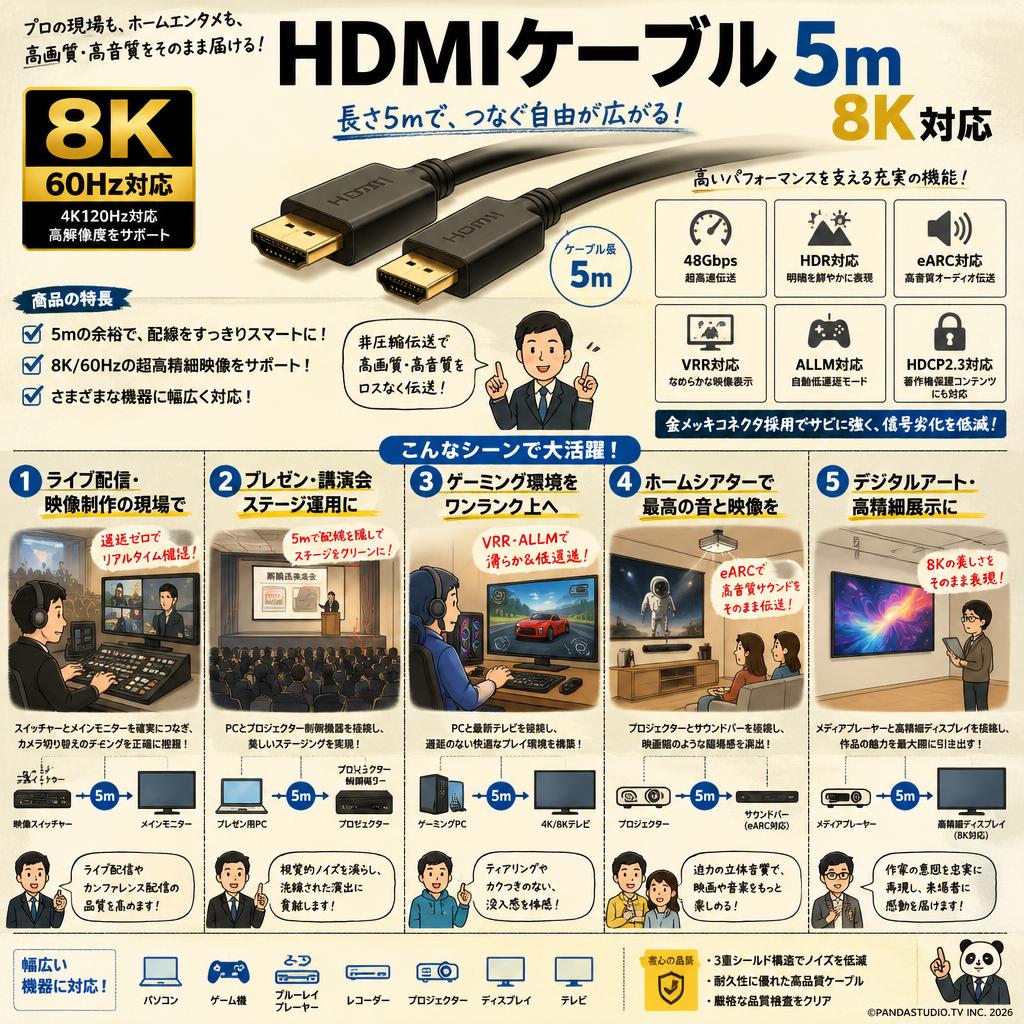 HDMIケーブル 5m 8K対応 用途