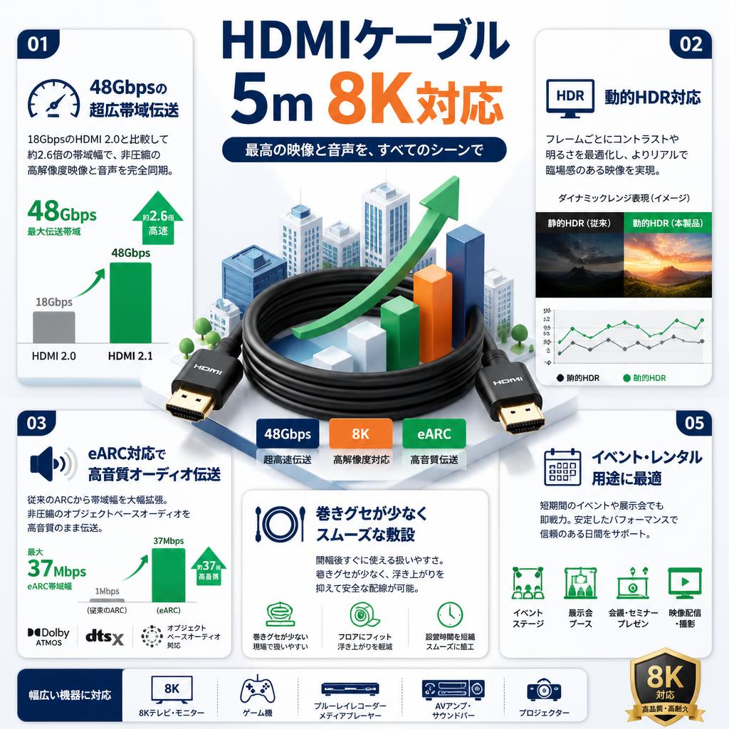 HDMIケーブル 5m 8K対応 セールスポイント