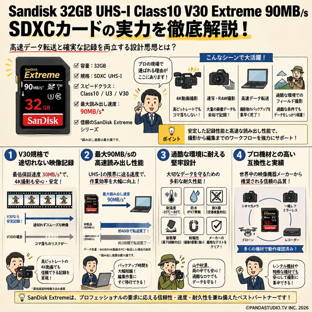 Sandisk 32GB UHS-I Class10 V30 Extreme 90MB/s SDXCカード 概要