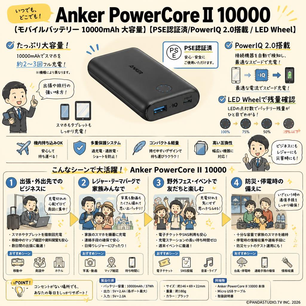 Anker PowerCore II 10000 (モバイルバッテリー 10000mAh 大容量)【PSE認証済/PowerIQ 2.0搭載 / LED Wheel】 おもな対象のお客様