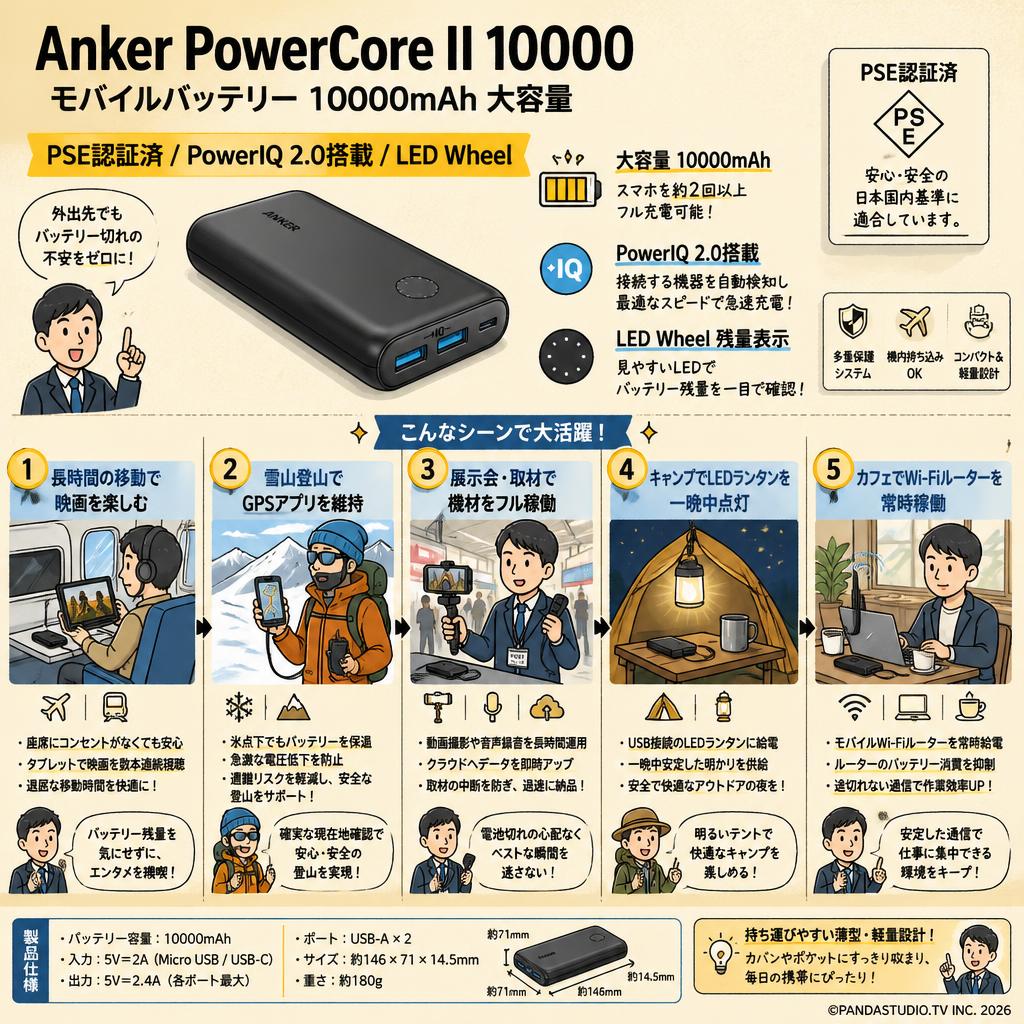 Anker PowerCore II 10000 (モバイルバッテリー 10000mAh 大容量)【PSE認証済/PowerIQ 2.0搭載 / LED Wheel】 用途
