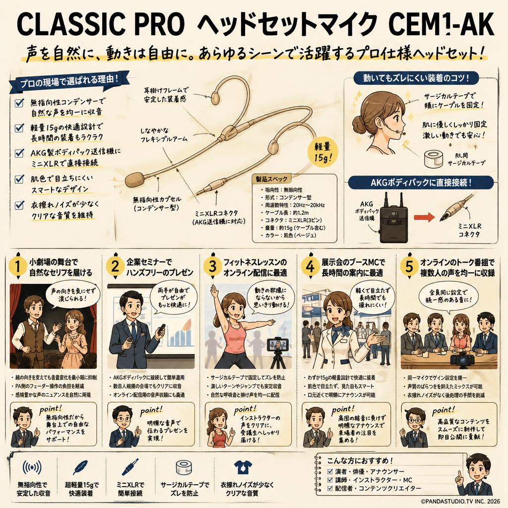 CLASSIC PRO ヘッドセットマイク  CEM1-AK 用途