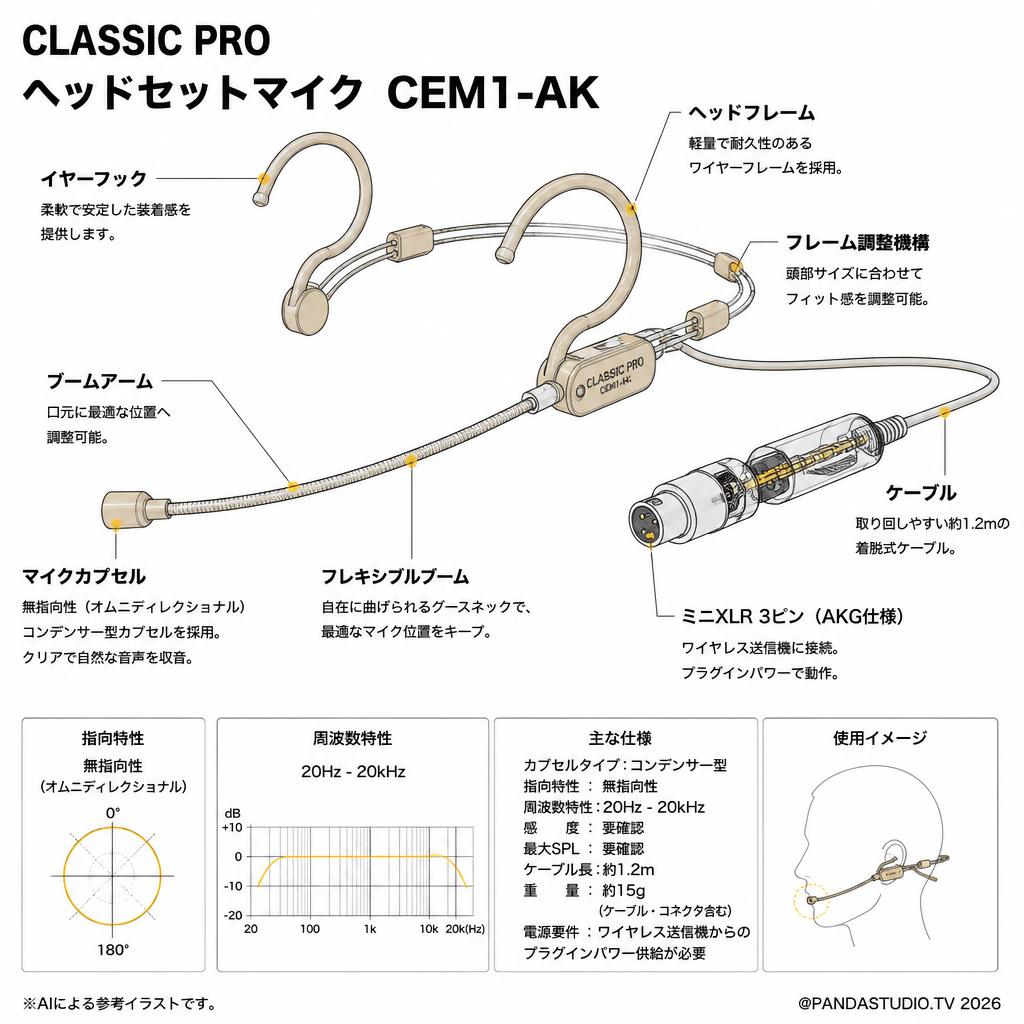 CLASSIC PRO ヘッドセットマイク  CEM1-AK スペック