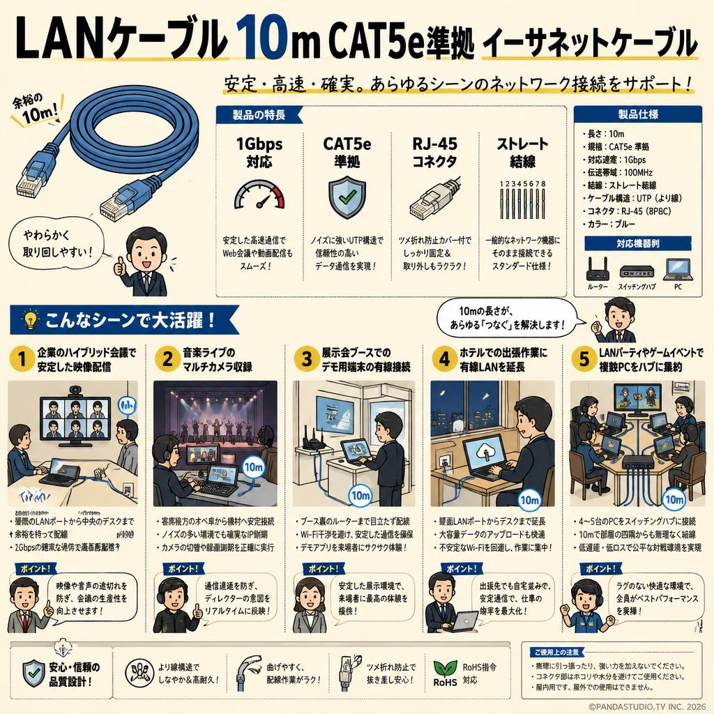 LANケーブル 10m CAT5e準拠 イーサネットケーブル 用途