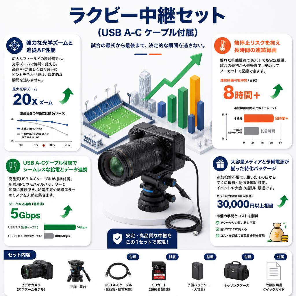 ラクビー中継セット（USB A-C ケーブル付属） セールスポイント