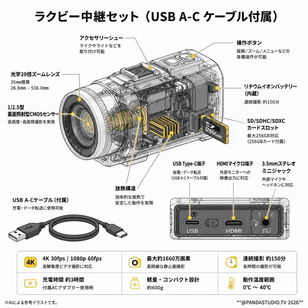 ラクビー中継セット（USB A-C ケーブル付属） スペック