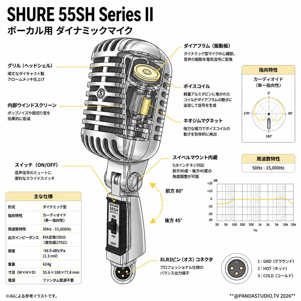 SHURE 55SH Series II ボーカル用 ダイナミックマイク スペック