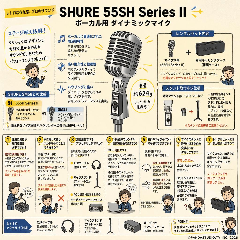 SHURE 55SH Series II ボーカル用 ダイナミックマイク FAQ（よくある質問と答え）