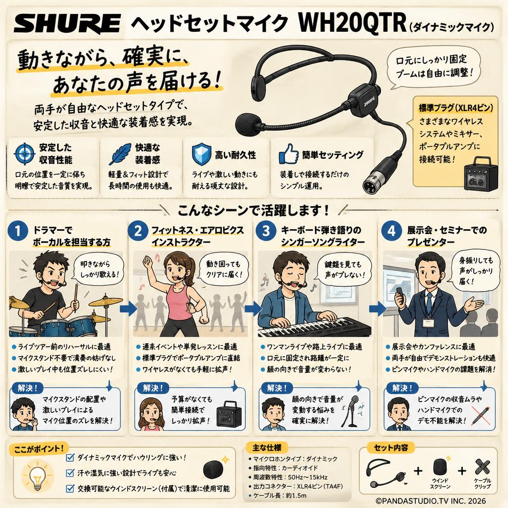 SHURE ヘッドセットマイク  WH20QTR（ダイナミックマイク） おもな対象のお客様