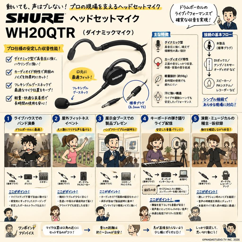 SHURE ヘッドセットマイク  WH20QTR（ダイナミックマイク） 用途