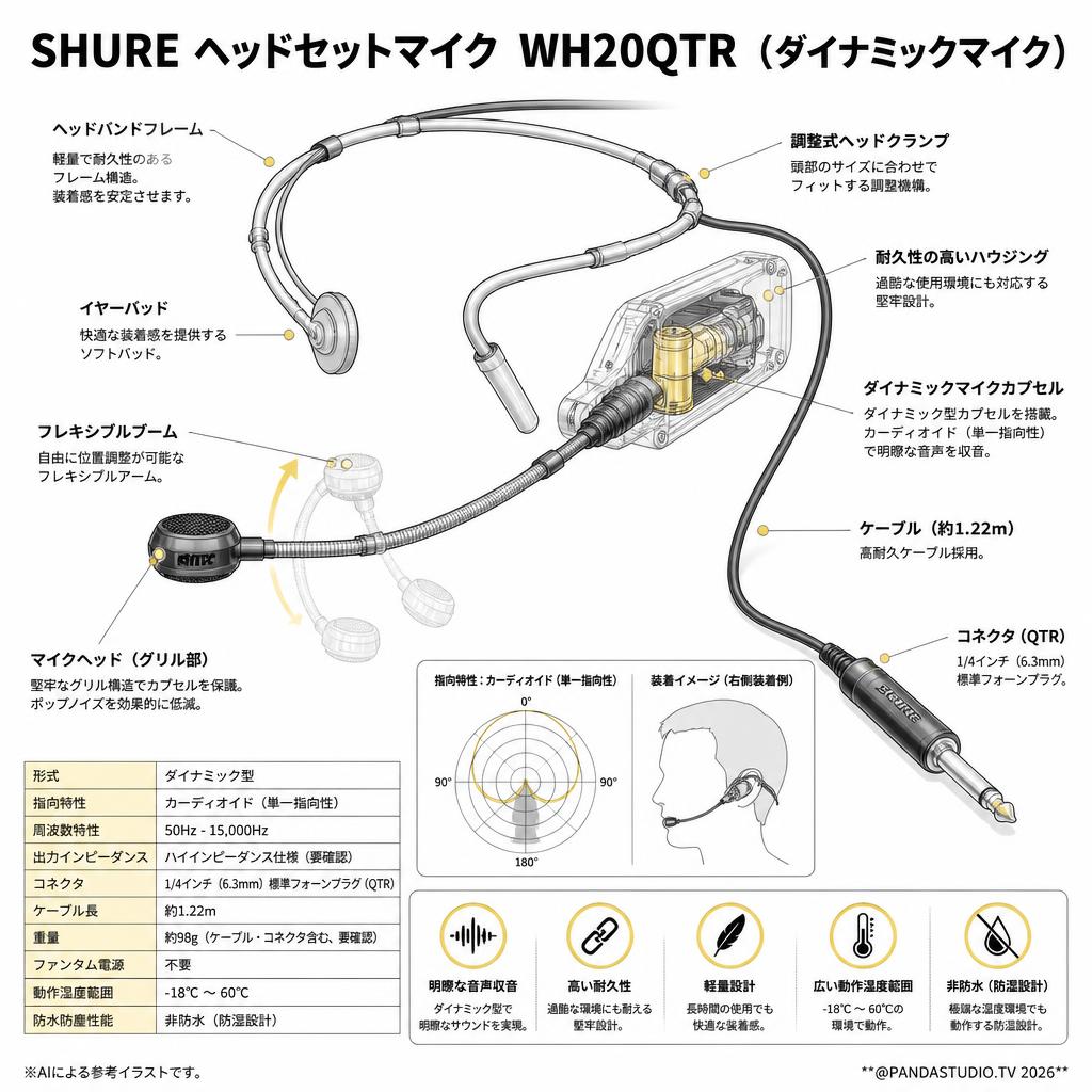 SHURE ヘッドセットマイク  WH20QTR（ダイナミックマイク） スペック
