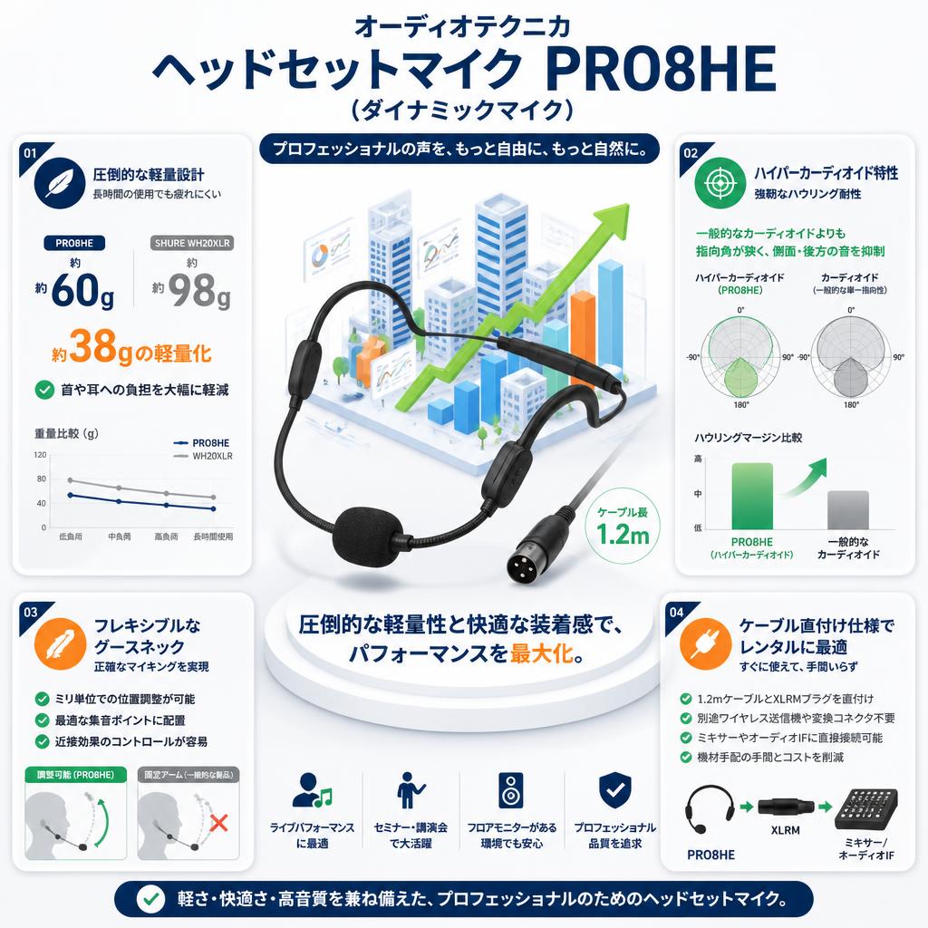 Audio Technica ヘッドセットマイク  PRO8HE（ダイナミックマイク） セールスポイント