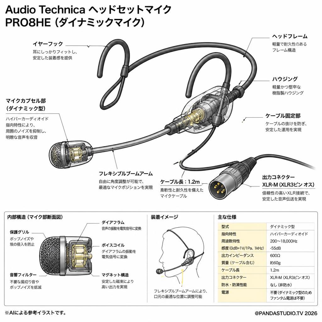 Audio Technica ヘッドセットマイク  PRO8HE（ダイナミックマイク） スペック