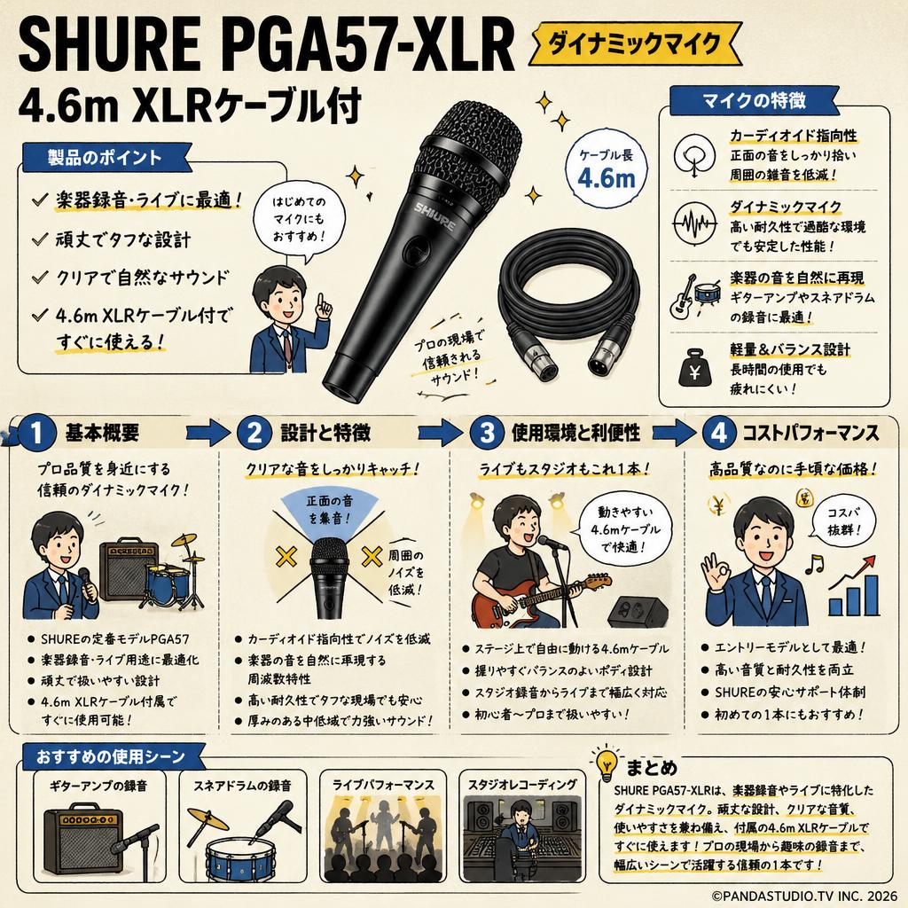 SHURE PGA57-XLR ダイナミックマイク 4.6m XLRケーブル付 概要