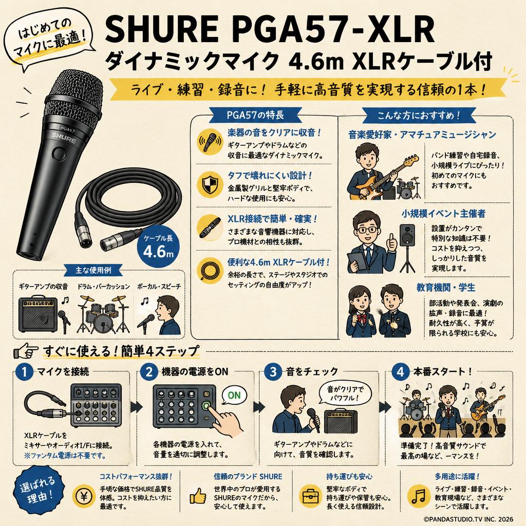 SHURE PGA57-XLR ダイナミックマイク 4.6m XLRケーブル付 おもな対象のお客様