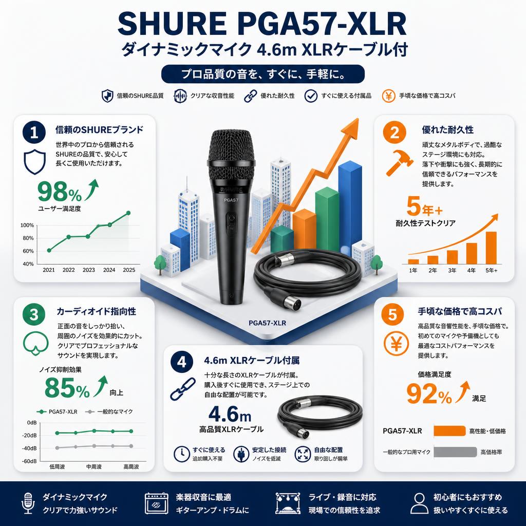 SHURE PGA57-XLR ダイナミックマイク 4.6m XLRケーブル付 セールスポイント