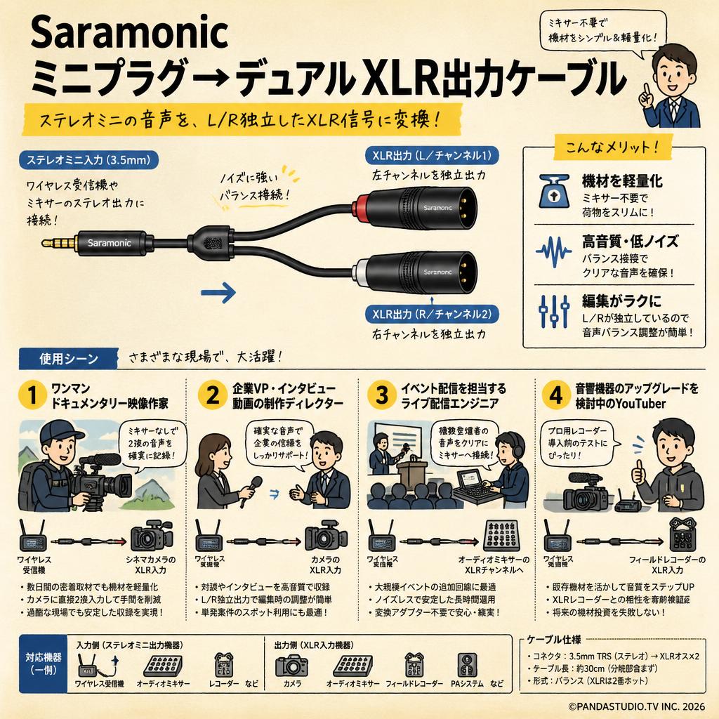Saramonic ミニプラグ→ デュアルXLR出力ケーブル おもな対象のお客様