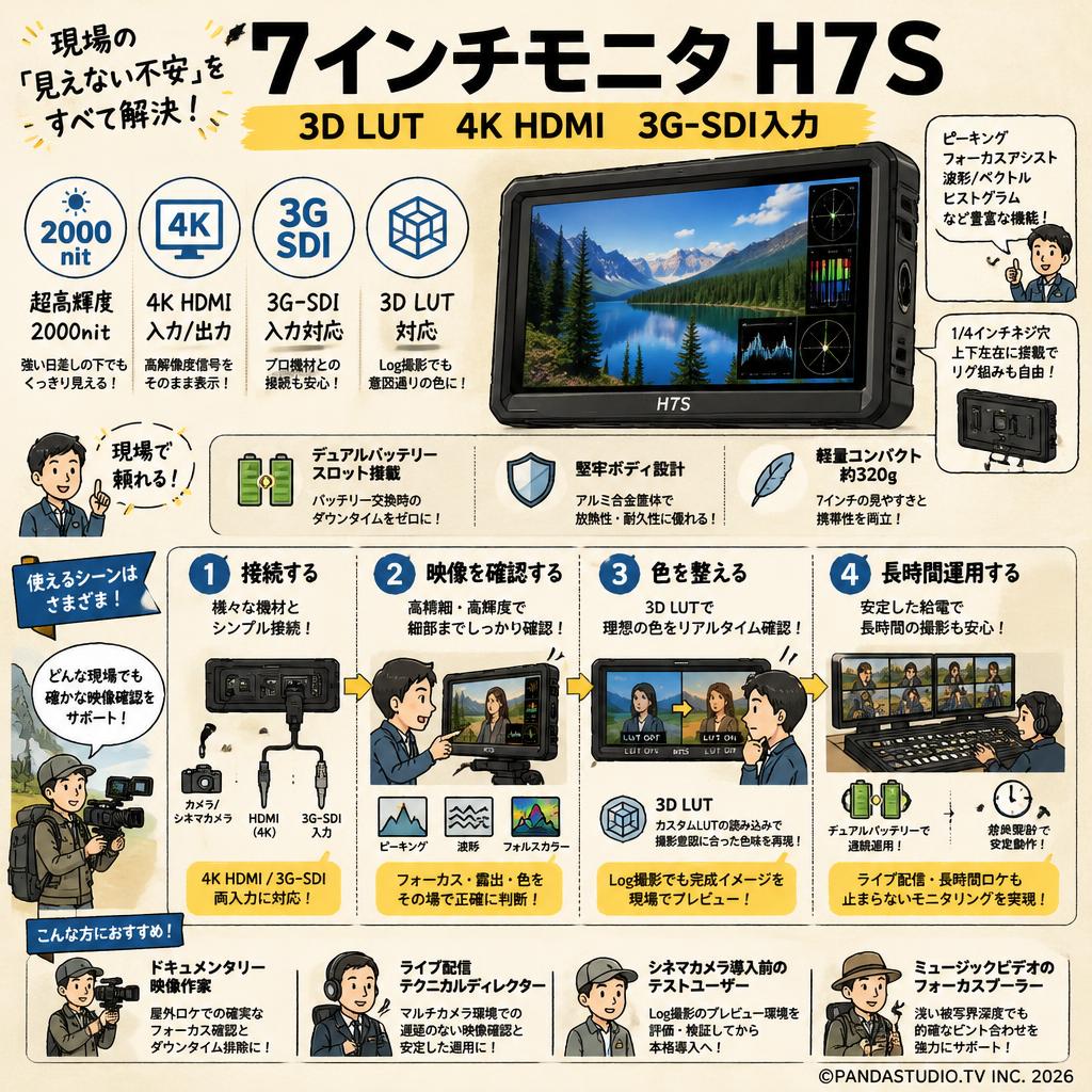 7インチモニタ H7S 3D LUT 4K HDMI 3G-SDI入力 おもな対象のお客様