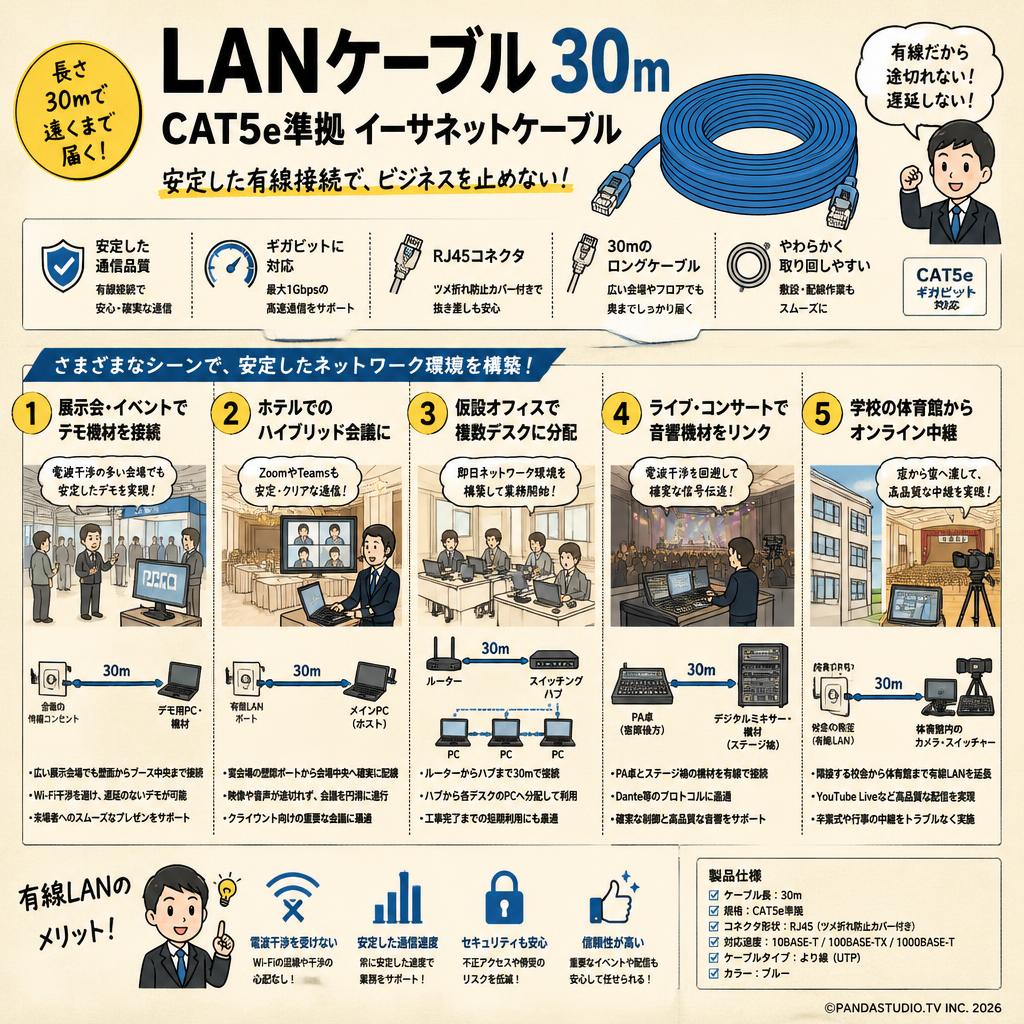 LANケーブル 30m CAT5e準拠 イーサネットケーブル 用途