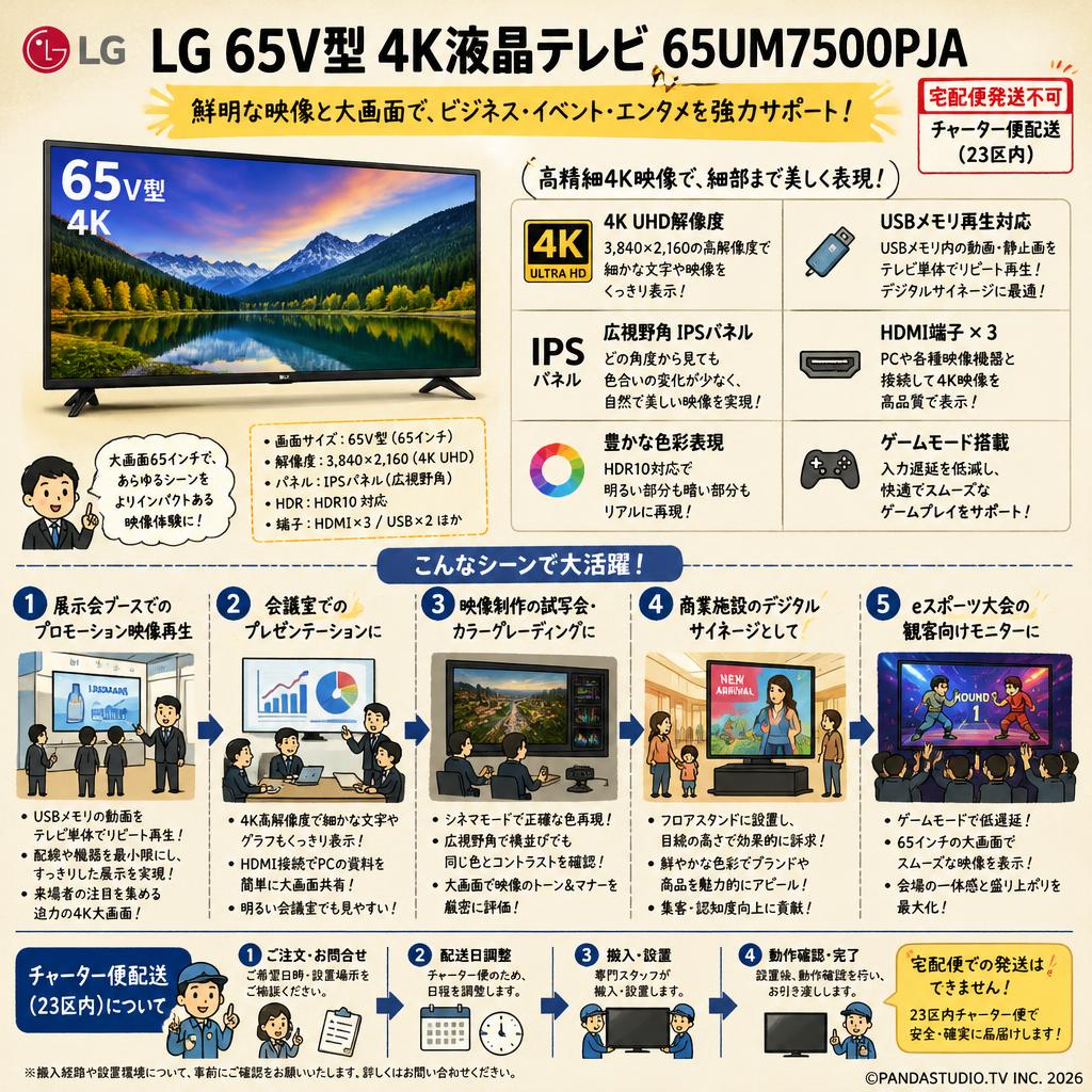 LG 65V型 4K液晶テレビ 65UM7500PJA【宅配便発送不可/チャーター便配送（23区内）】 用途