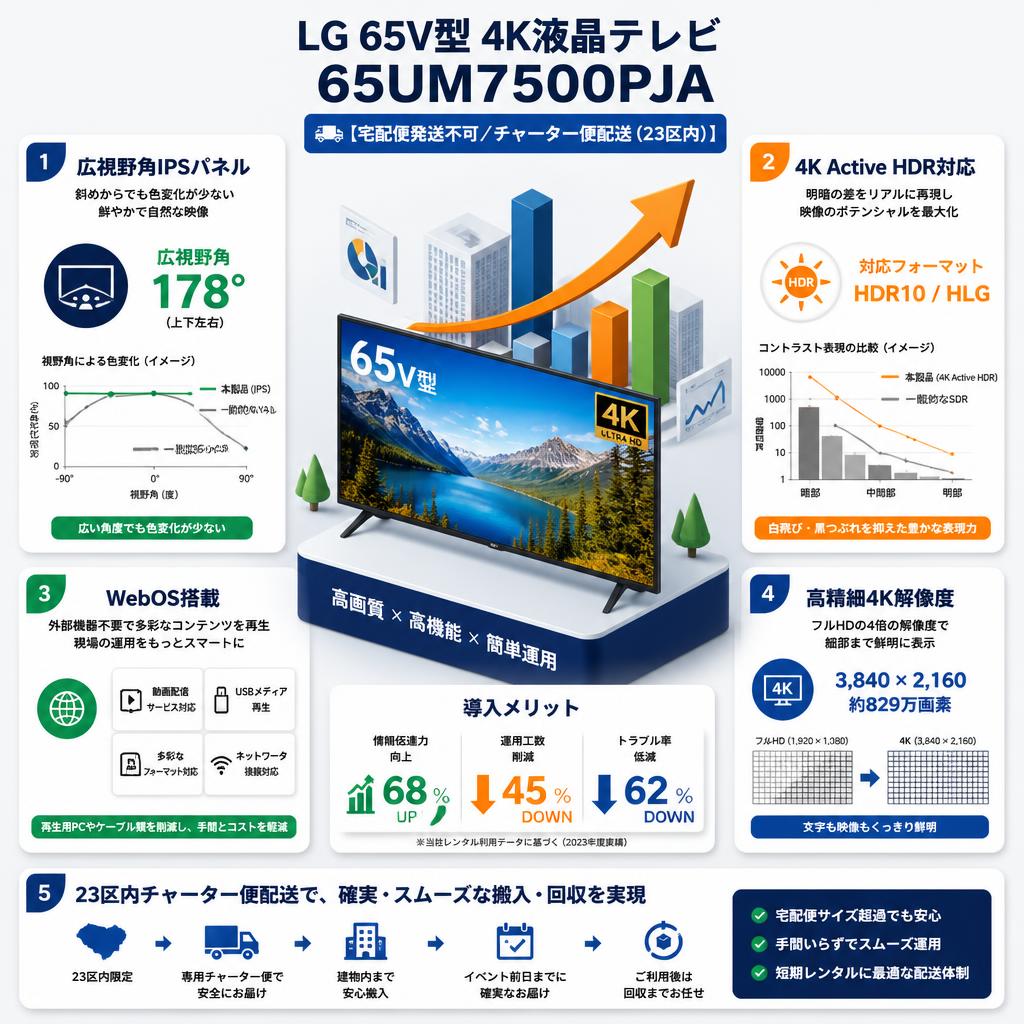 LG 65V型 4K液晶テレビ 65UM7500PJA【宅配便発送不可/チャーター便配送（23区内）】 セールスポイント