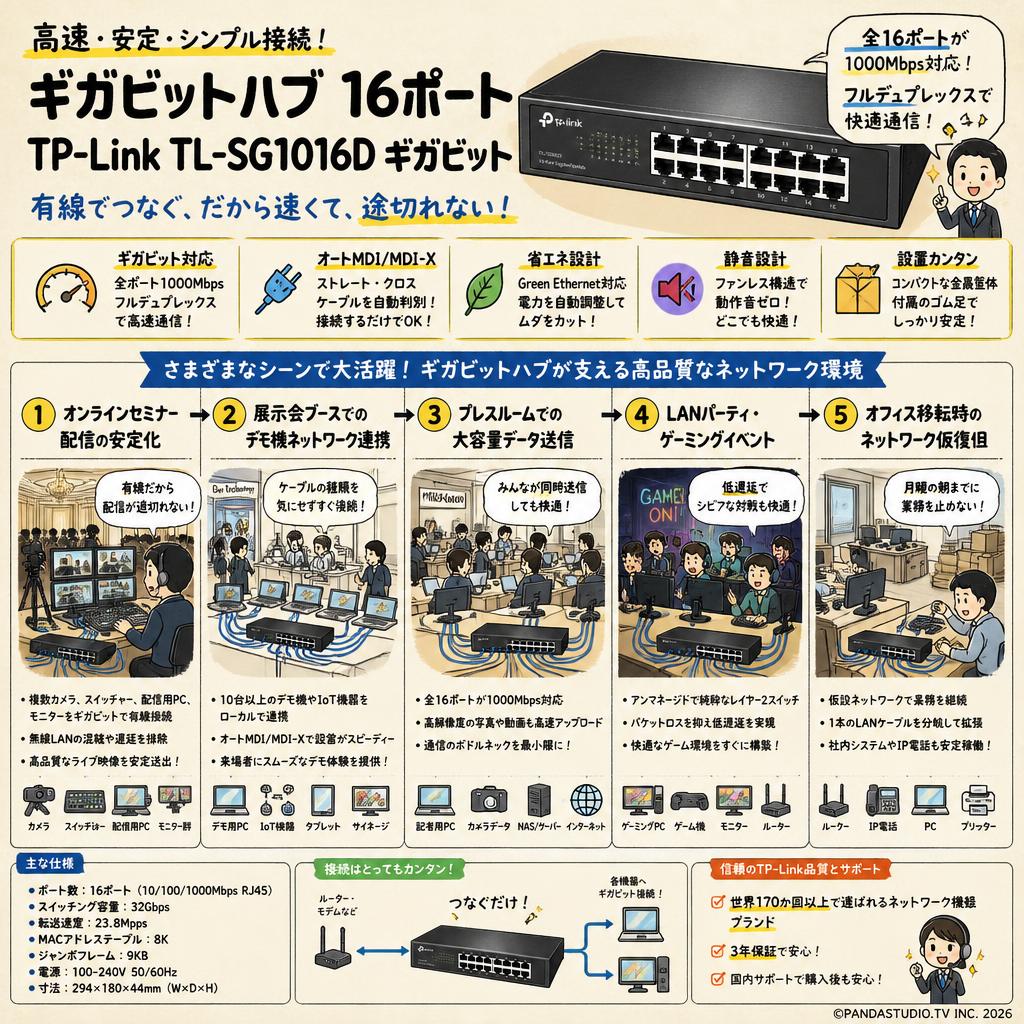 ギガビットハブ 16ポート TP-Link TL-SG1016D ギガビット 用途