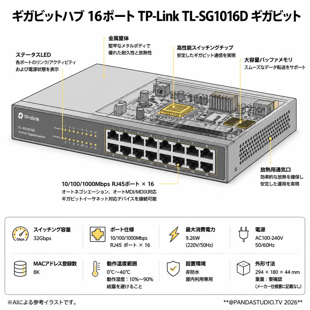 ギガビットハブ 16ポート TP-Link TL-SG1016D ギガビット スペック