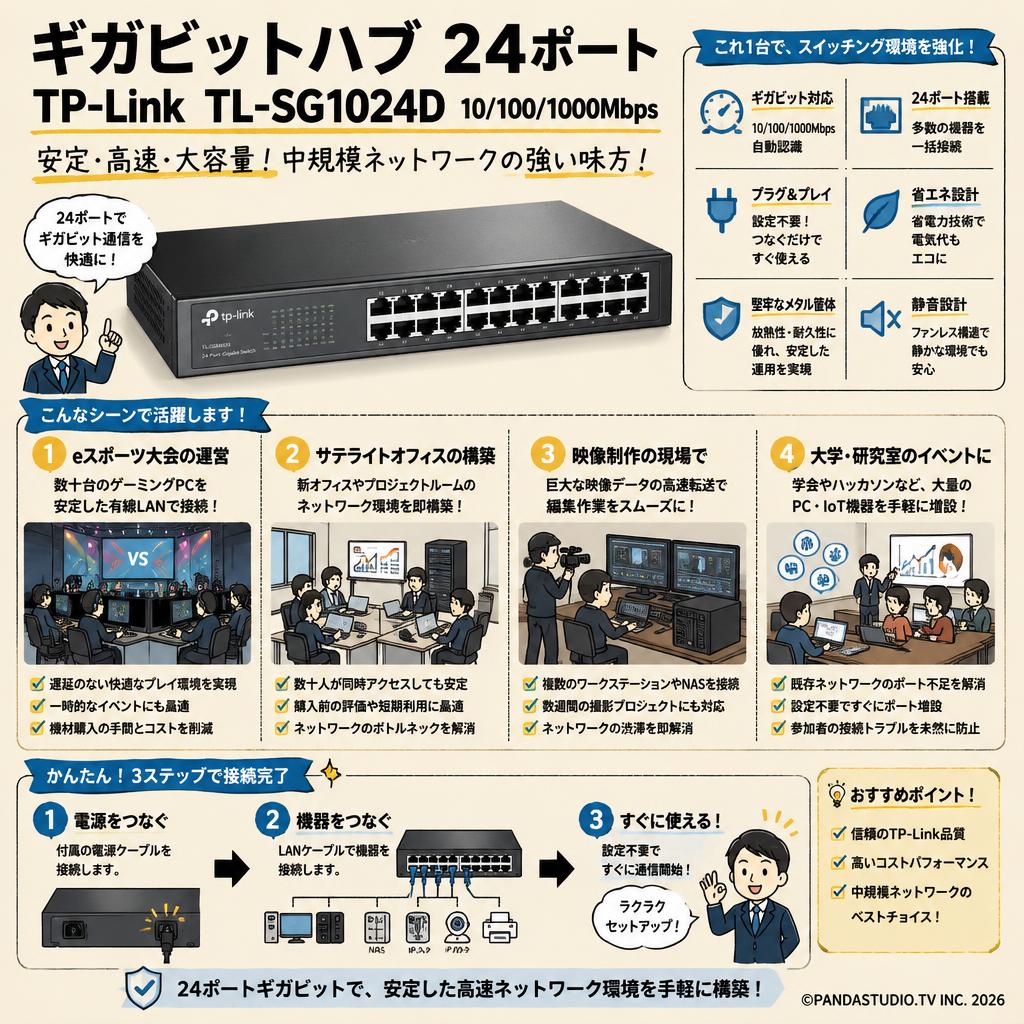 ギガビットハブ 24ポート TP-Link  TL-SG1024D 10/100/1000Mbps おもな対象のお客様