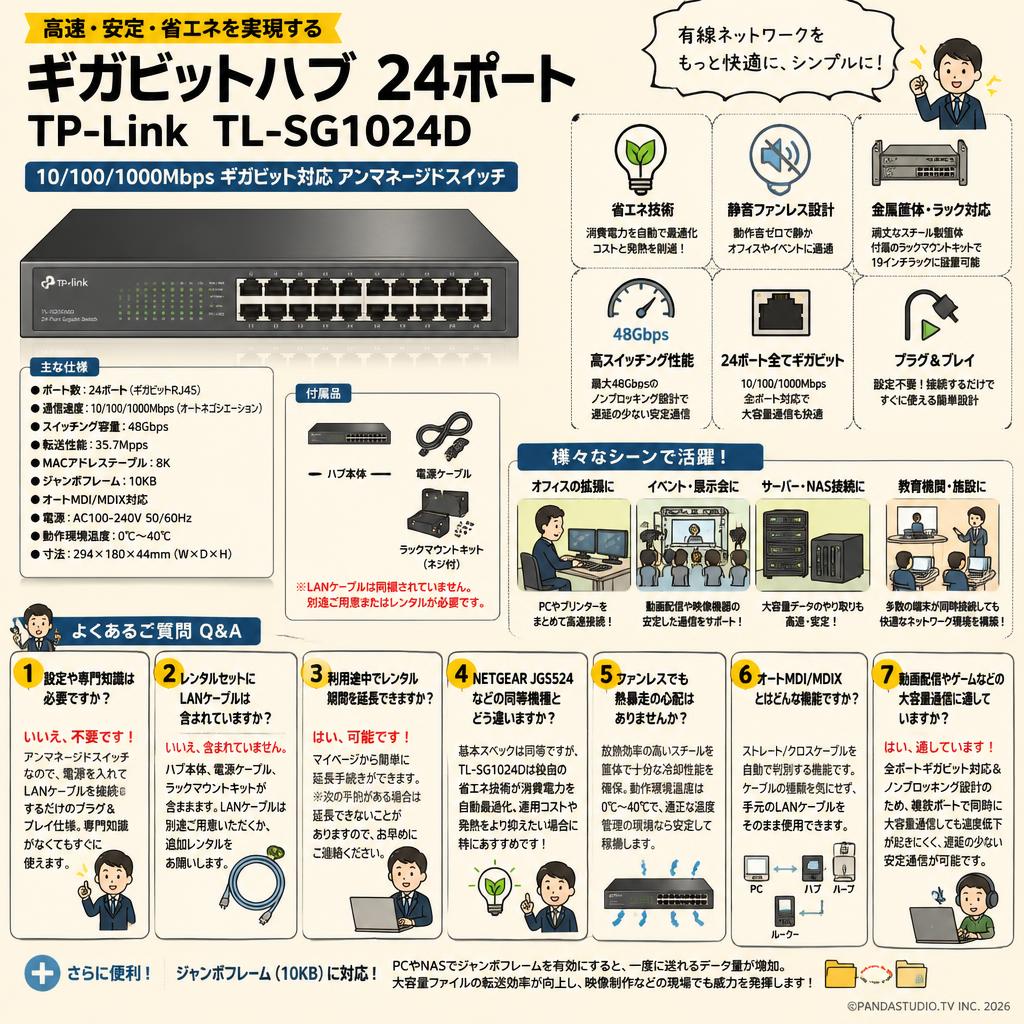 ギガビットハブ 24ポート TP-Link  TL-SG1024D 10/100/1000Mbps FAQ（よくある質問と答え）