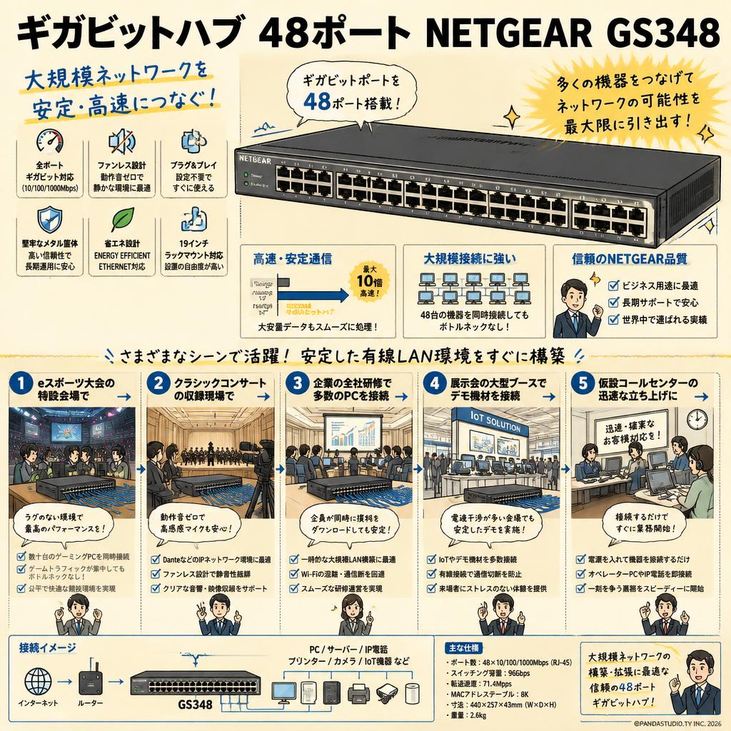 ギガビットハブ  48ポート NETGEAR  GS348 用途