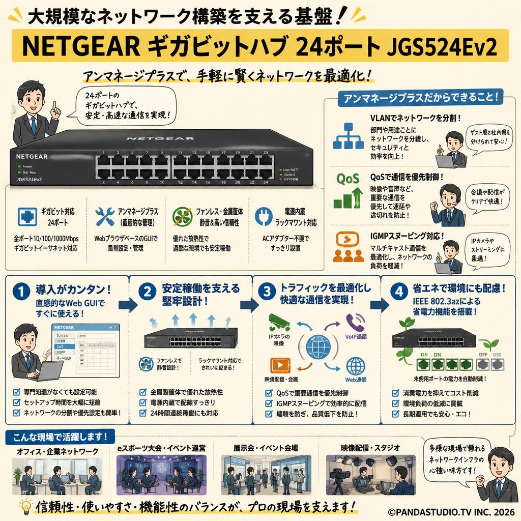 NETGEAR ギガビットハブ 24ポート JGS524Ev2 概要