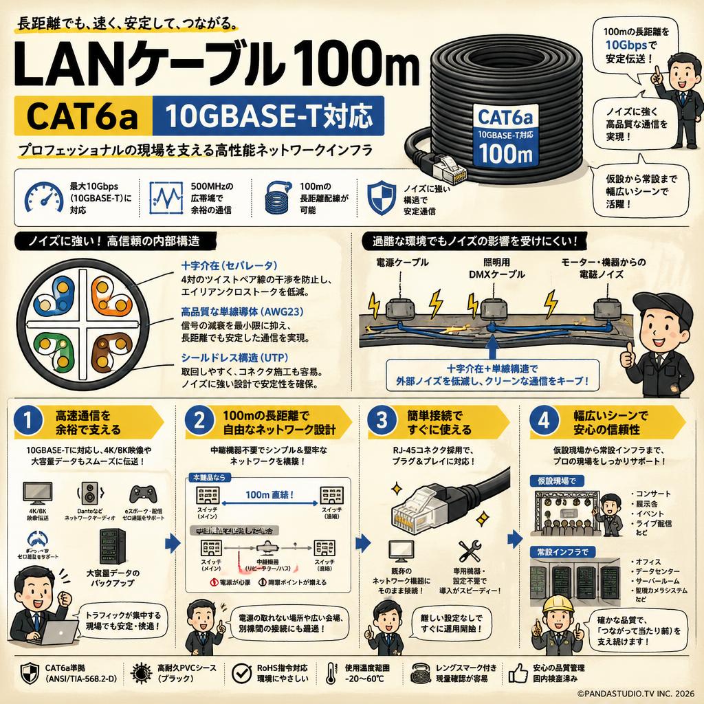 LANケーブル 100m CAT6a 10GBASE-T対応 概要