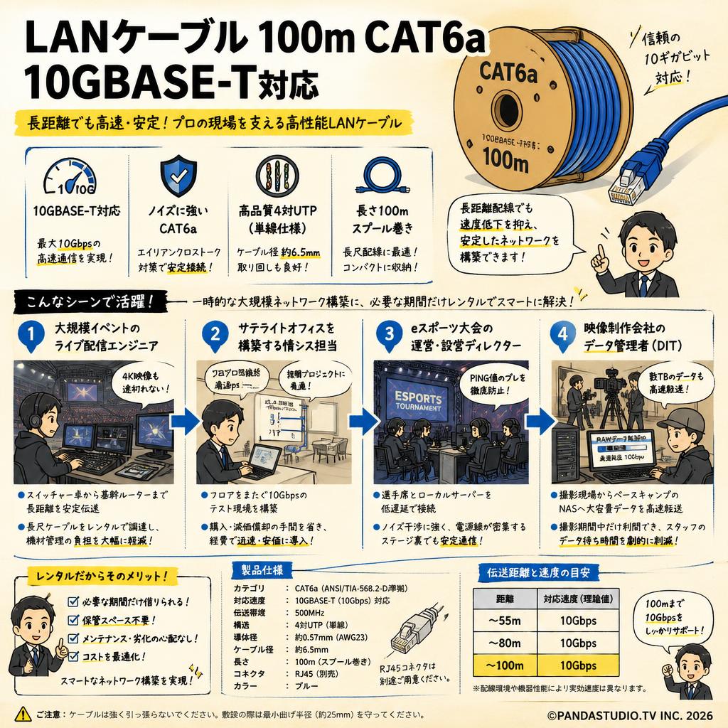 LANケーブル 100m CAT6a 10GBASE-T対応 おもな対象のお客様