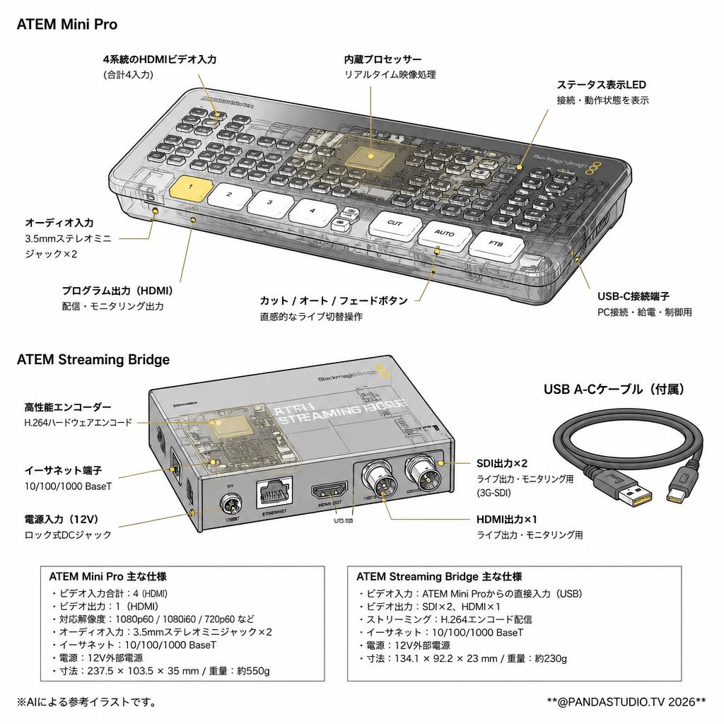 Blackmagic Design ATEM Streaming Bridge ＋ ATEM Mini Pro（USB A-C ケーブル付属） スペック