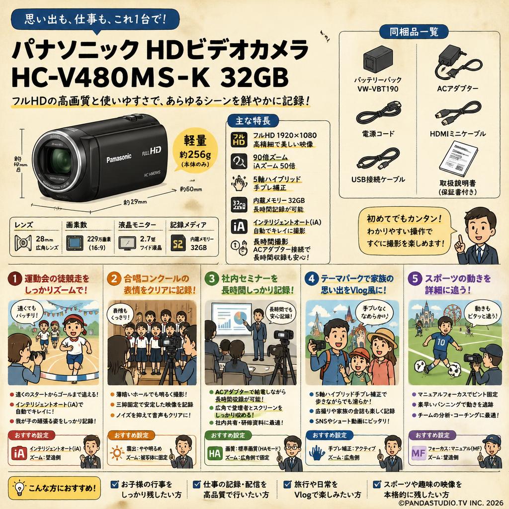 Panasonic HDビデオカメラ HC-V480MS-K 32GB 用途