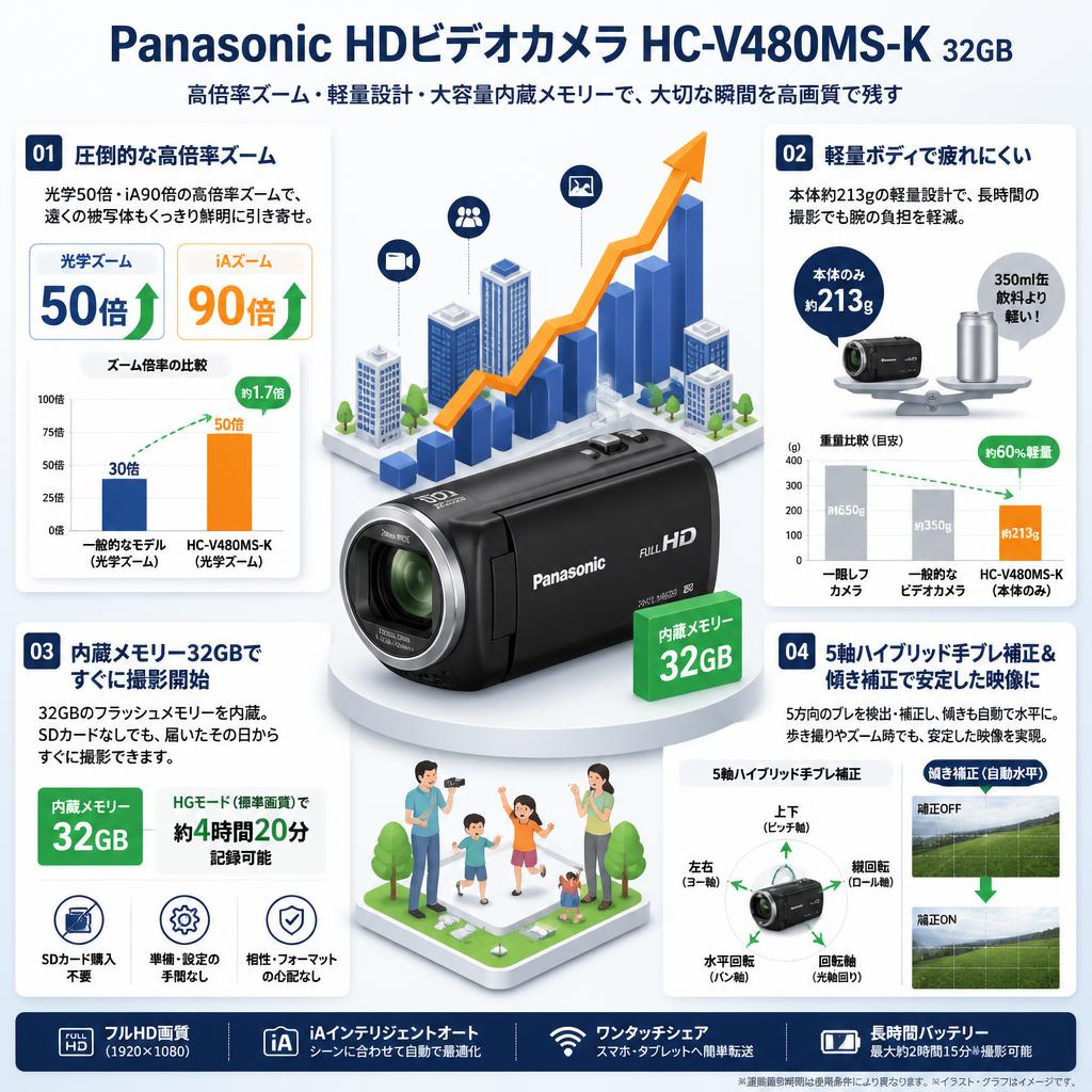 Panasonic HDビデオカメラ HC-V480MS-K 32GB セールスポイント