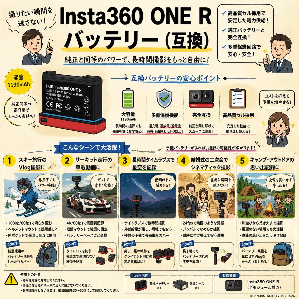 Insta360 ONE R バッテリー(互換） 用途
