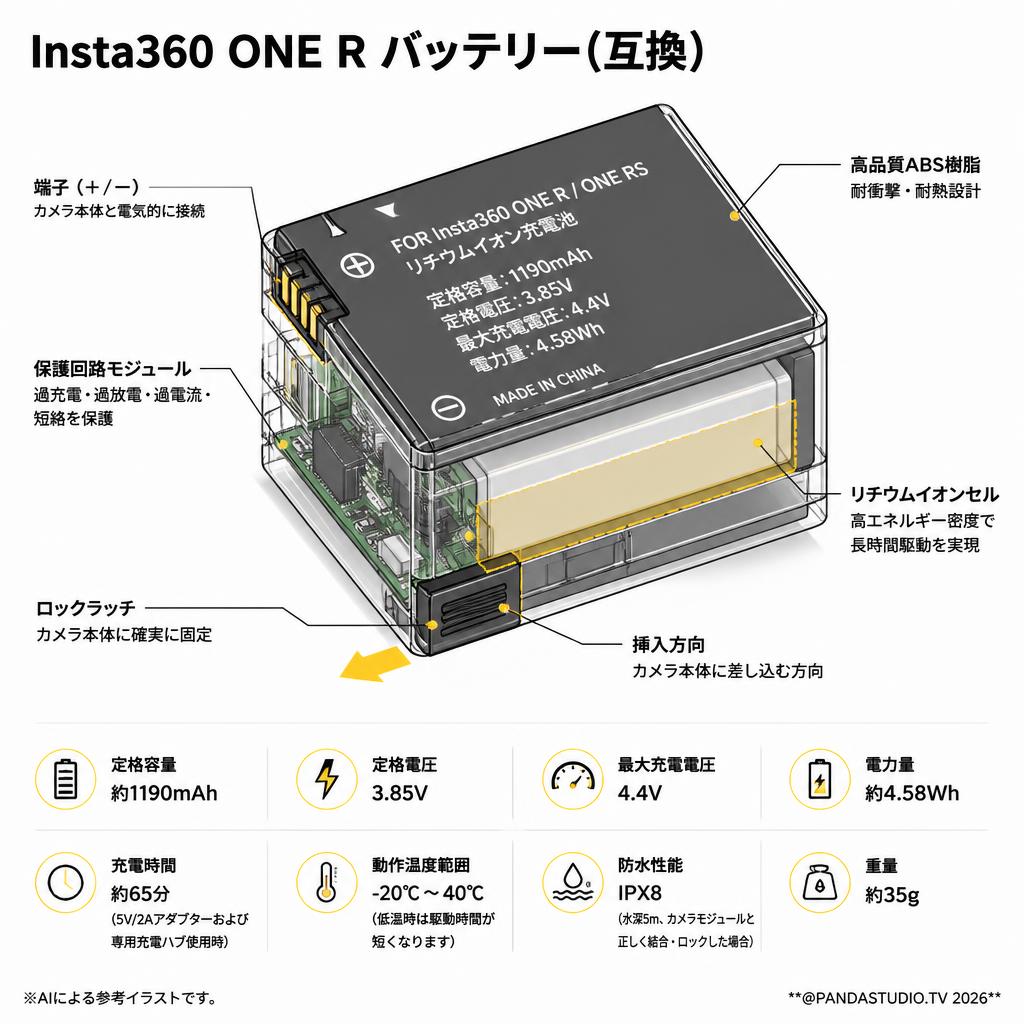 Insta360 ONE R バッテリー(互換） スペック