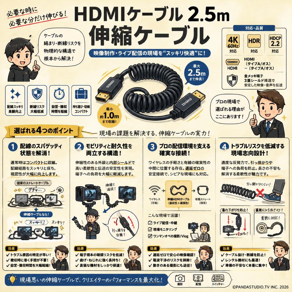 HDMIケーブル 2.5m　伸縮ケーブル 概要
